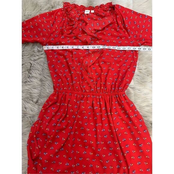 GAP Red Floral Print Long Sleeve Ruffle Dress Medium - Picture 8 of 9